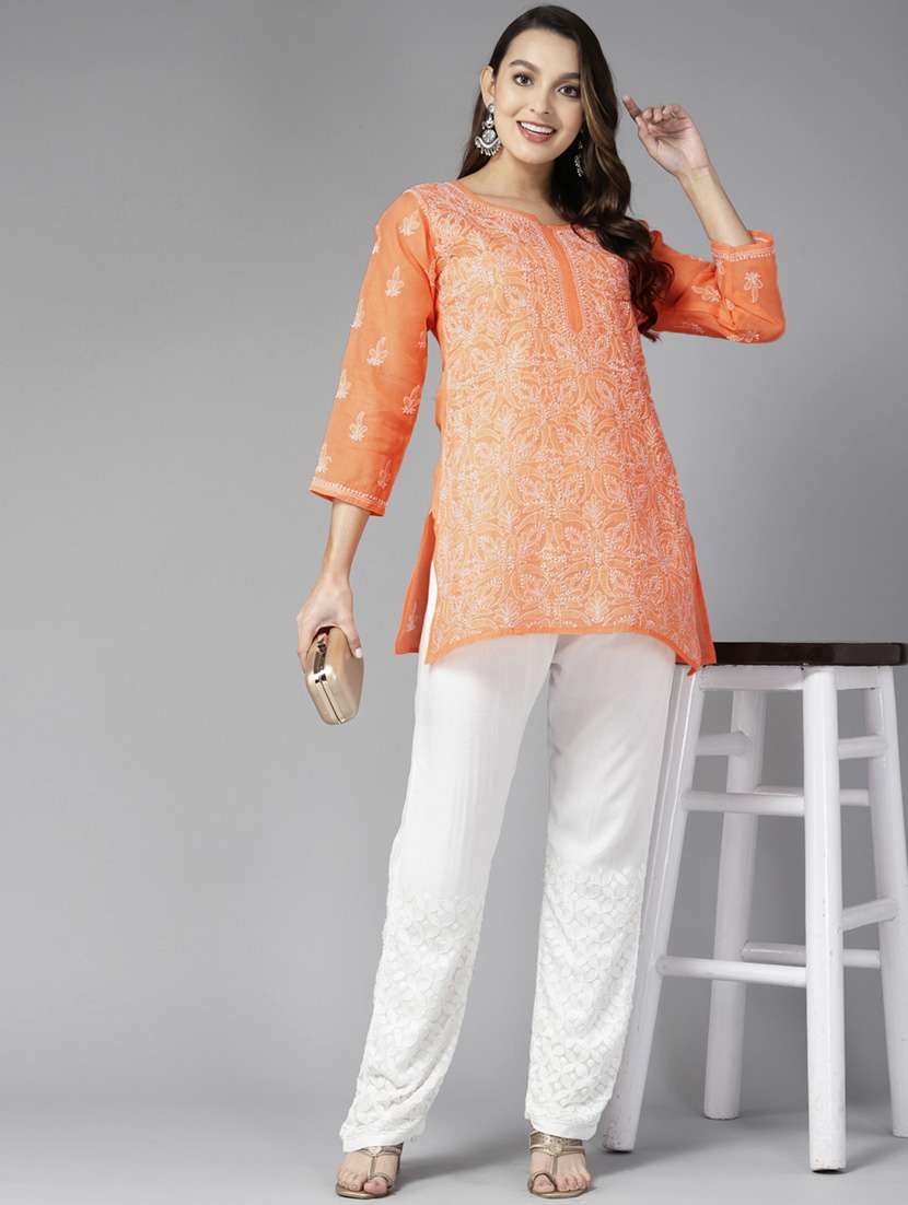 women's hand embroidered chikankari straight kurti - 19303406 -  Standard Image - 3