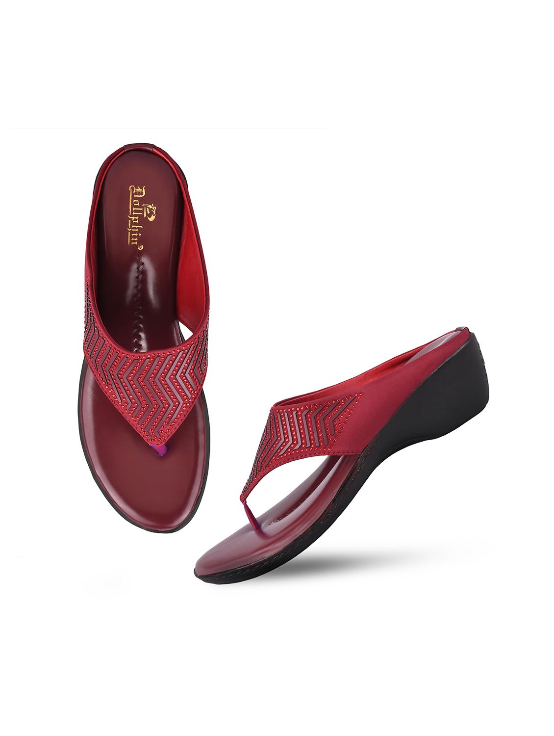 maroon t- strap wedge - 19303778 - Standard Image - 3