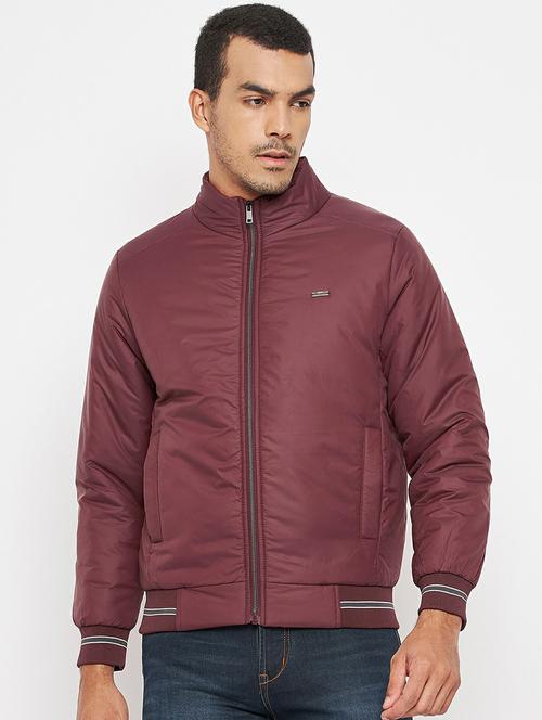 burgundy solid bomber jacket - 19303878 - Standard Image - 0