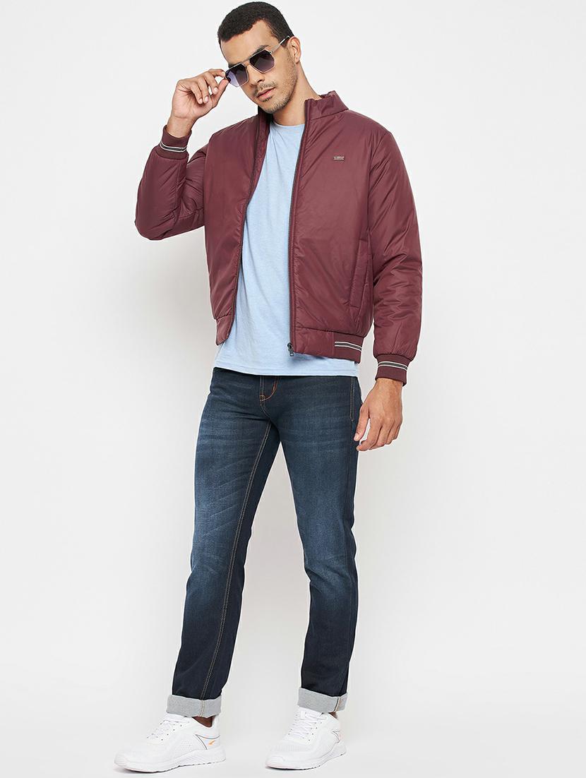 burgundy solid bomber jacket - 19303878 - Standard Image - 3
