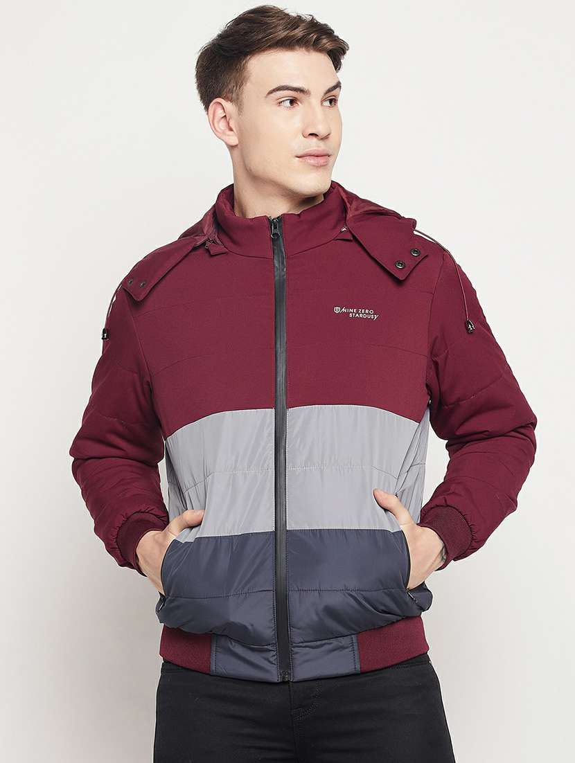 color blocked hooded bomber jacket