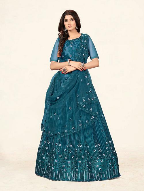 blue net aline lehenga - 19304673 -  Standard Image - 0