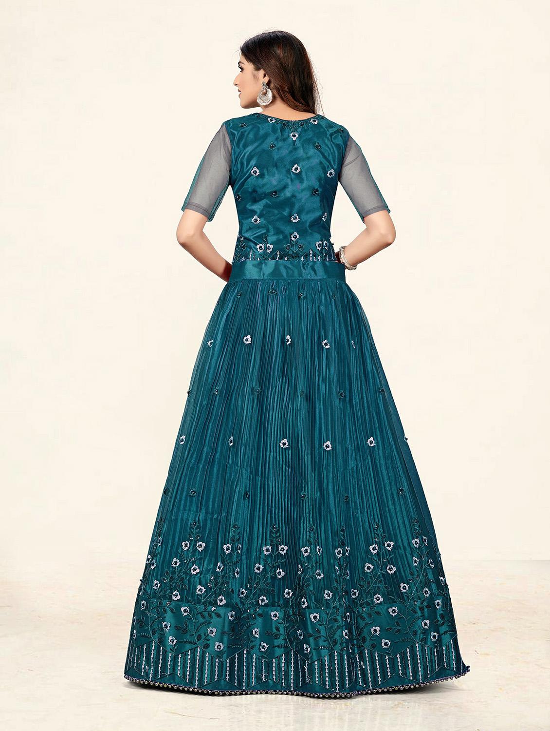 blue net aline lehenga - 19304673 - Standard Image - 3