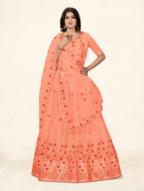 peach net aline lehenga - 19304676 -  Standard Image - 0