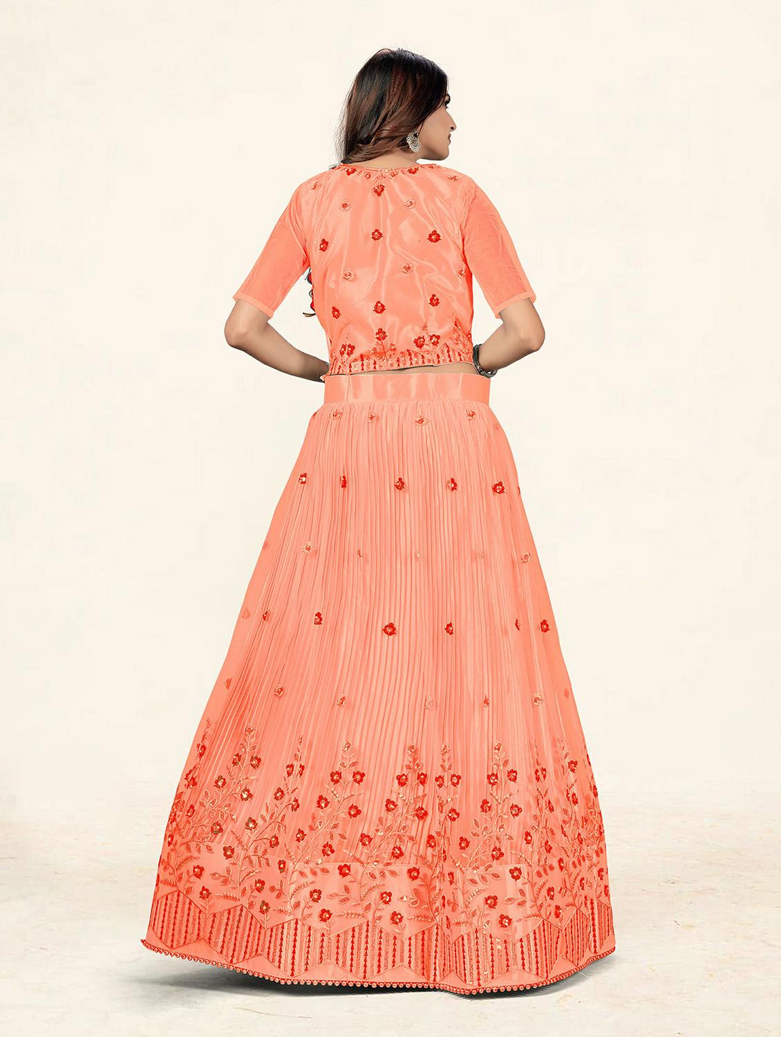 peach net aline lehenga - 19304676 - Standard Image - 3