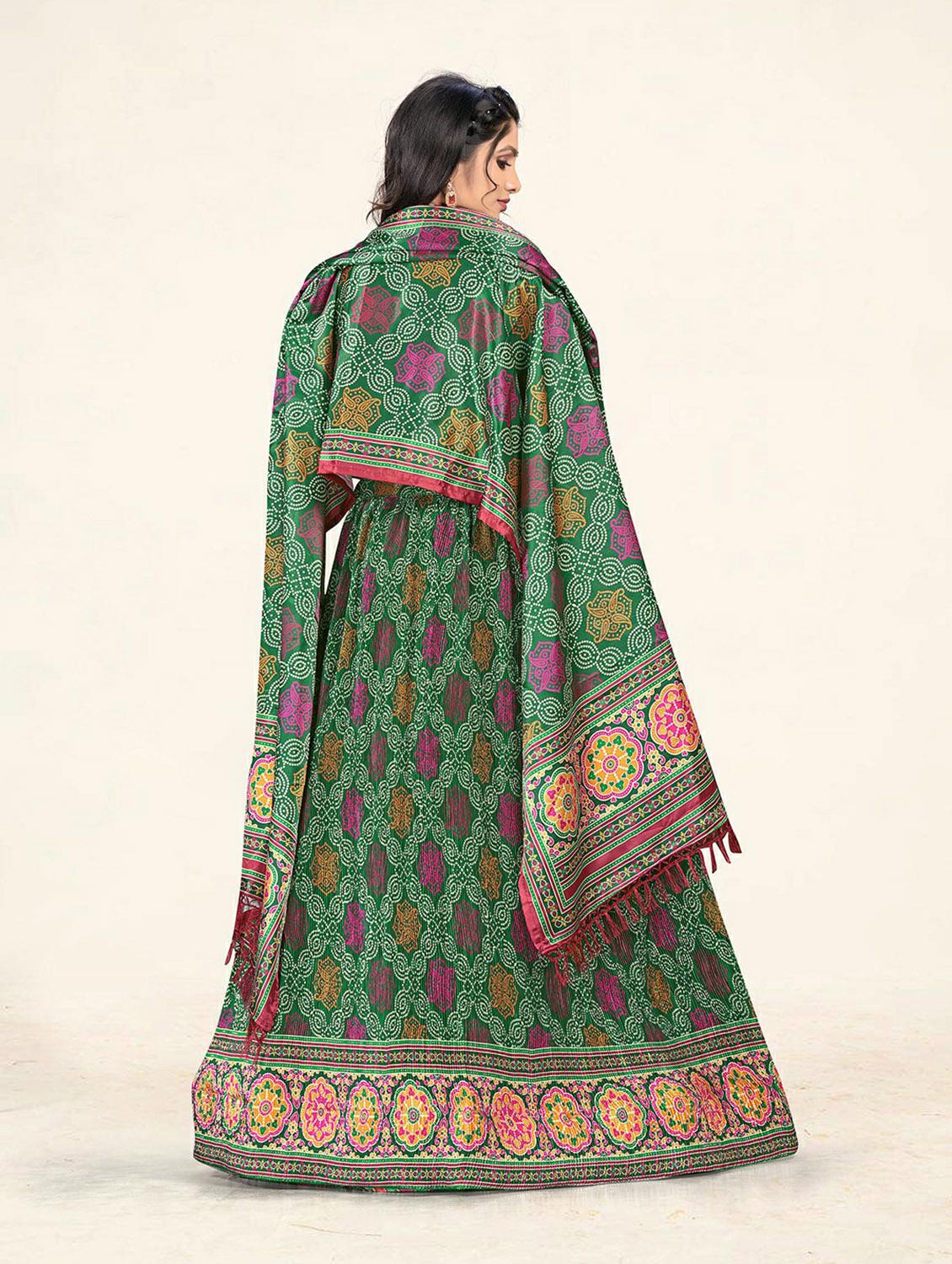 green bandhani printed a-line lehenga - 19304679 - Standard Image - 3
