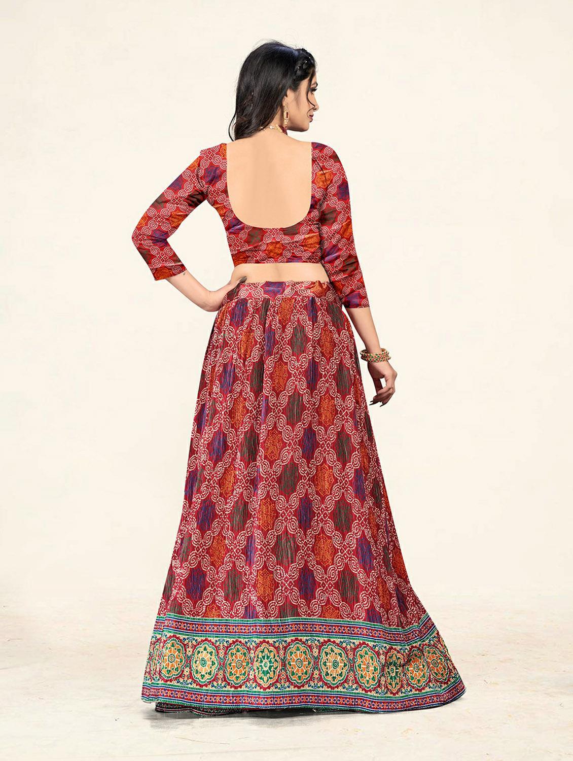 red a-line bandhani printed lehenga - 19304681 - Standard Image - 3
