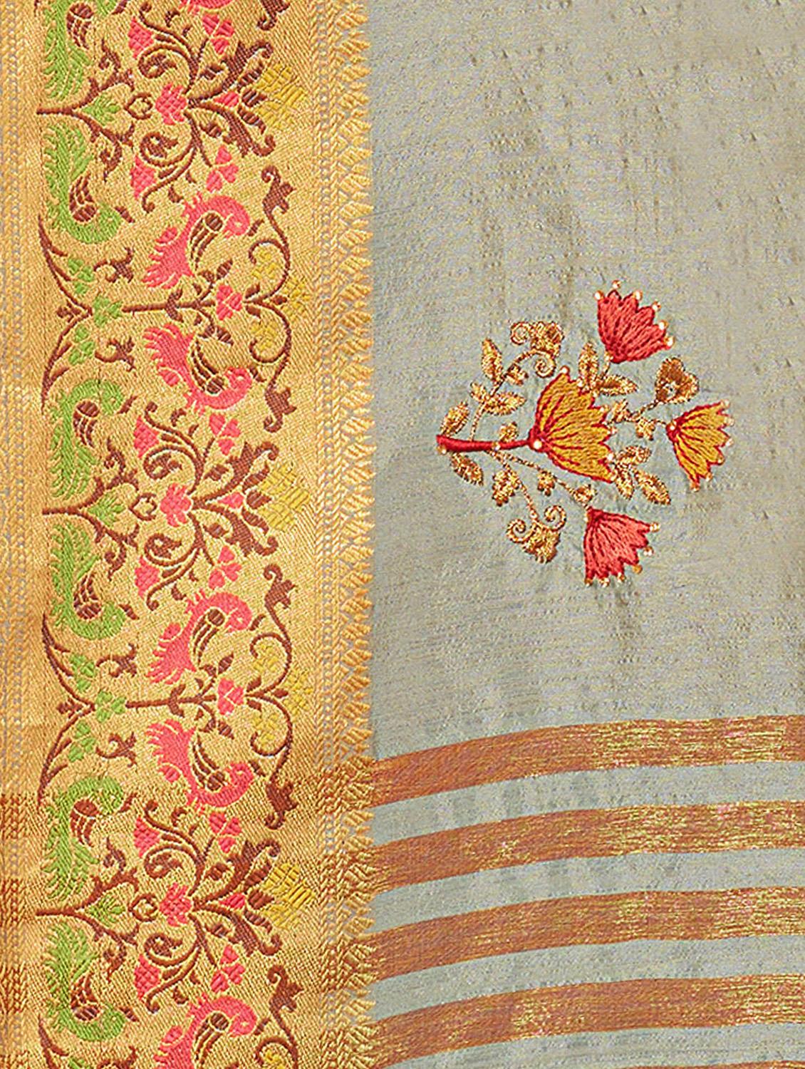self design printed woven saree with blouse - 19304718 - Standard Image - 5