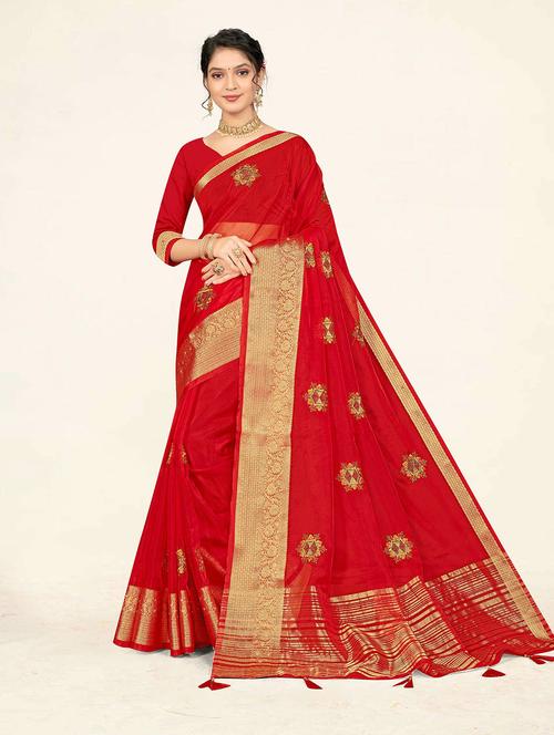 self design printed woven saree with blouse - 19304731 - Standard Image - 0