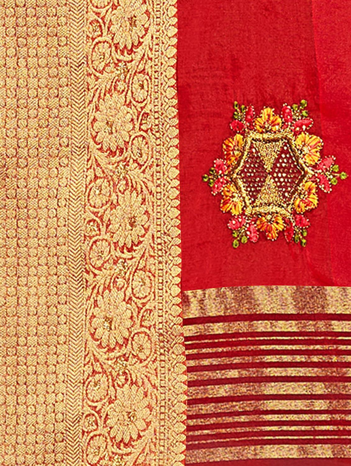 self design printed woven saree with blouse - 19304731 - Standard Image - 5
