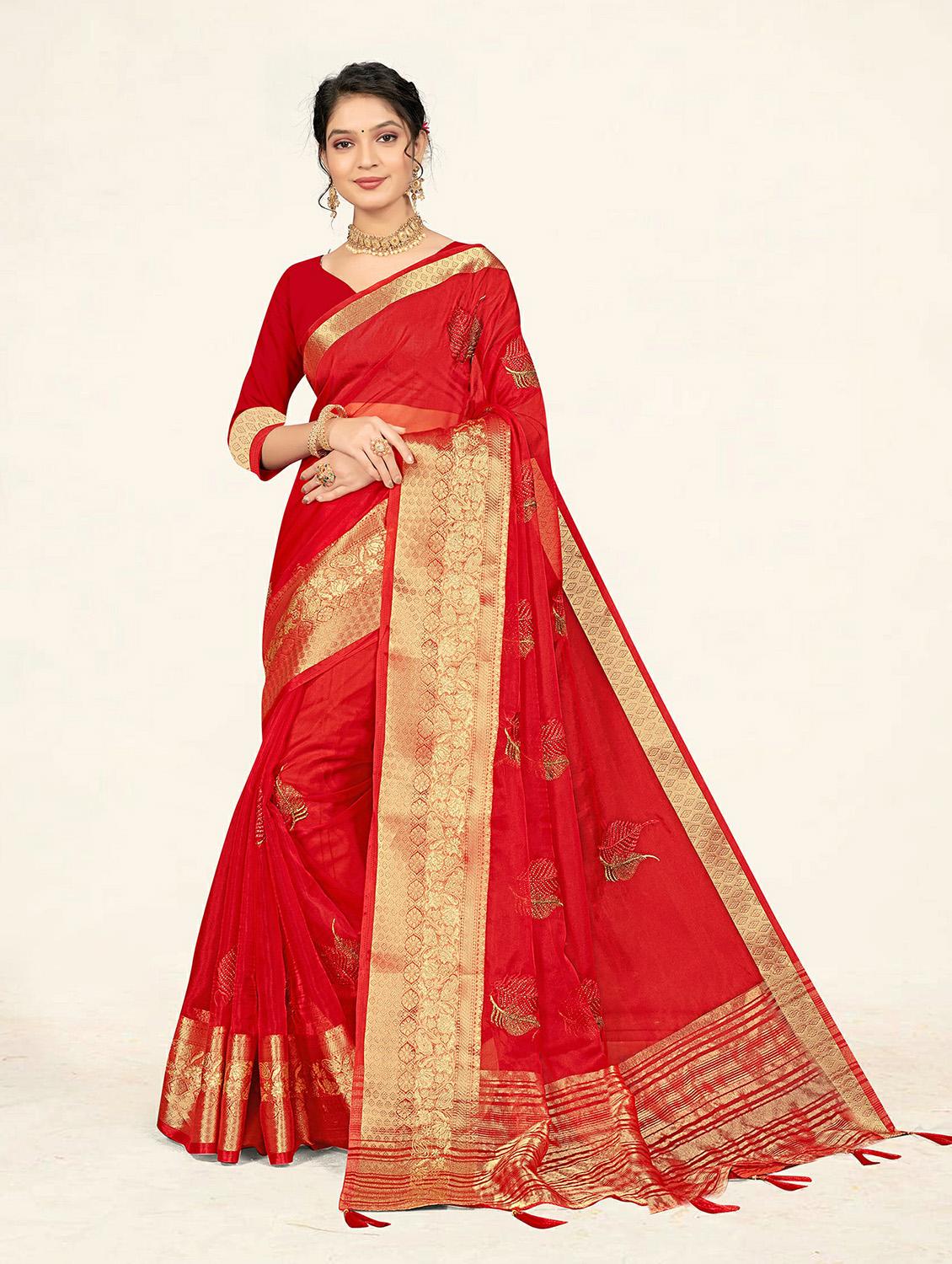 self design printed woven saree with blouse - 19304737 - Zoom Image - 0