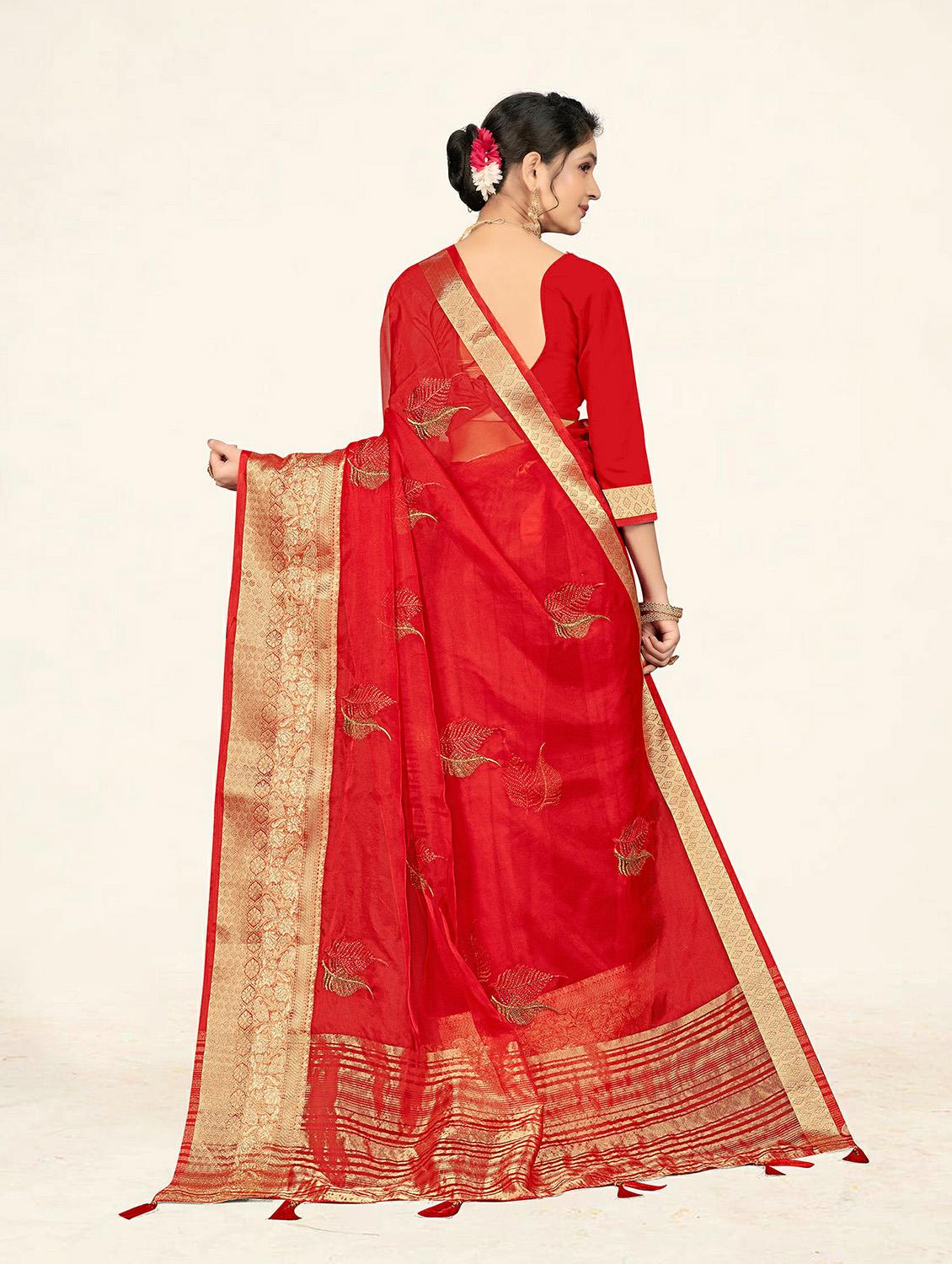 self design printed woven saree with blouse - 19304737 - Standard Image - 3