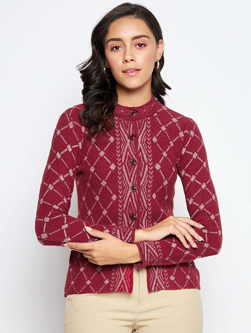self design wool blend cardigan - 19304801 - Zoom Image - 0
