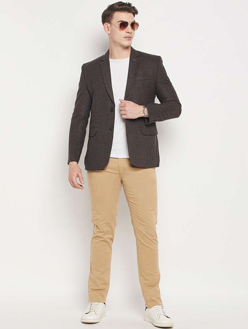 brown self designed casual blazer - 19304881 -  Standard Image - 3