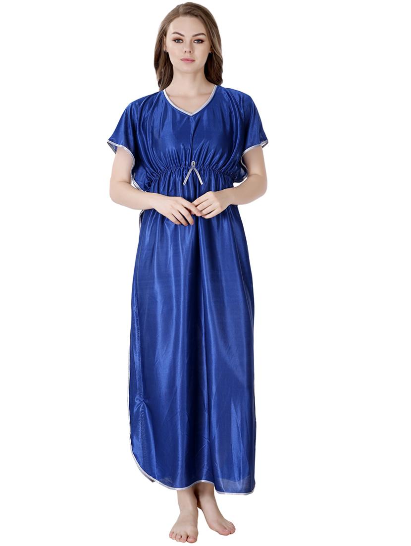 blue solid satin nighty - 19313229 -  Zoom Image - 0