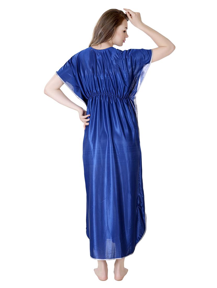 blue solid satin nighty - 19313229 - Standard Image - 3