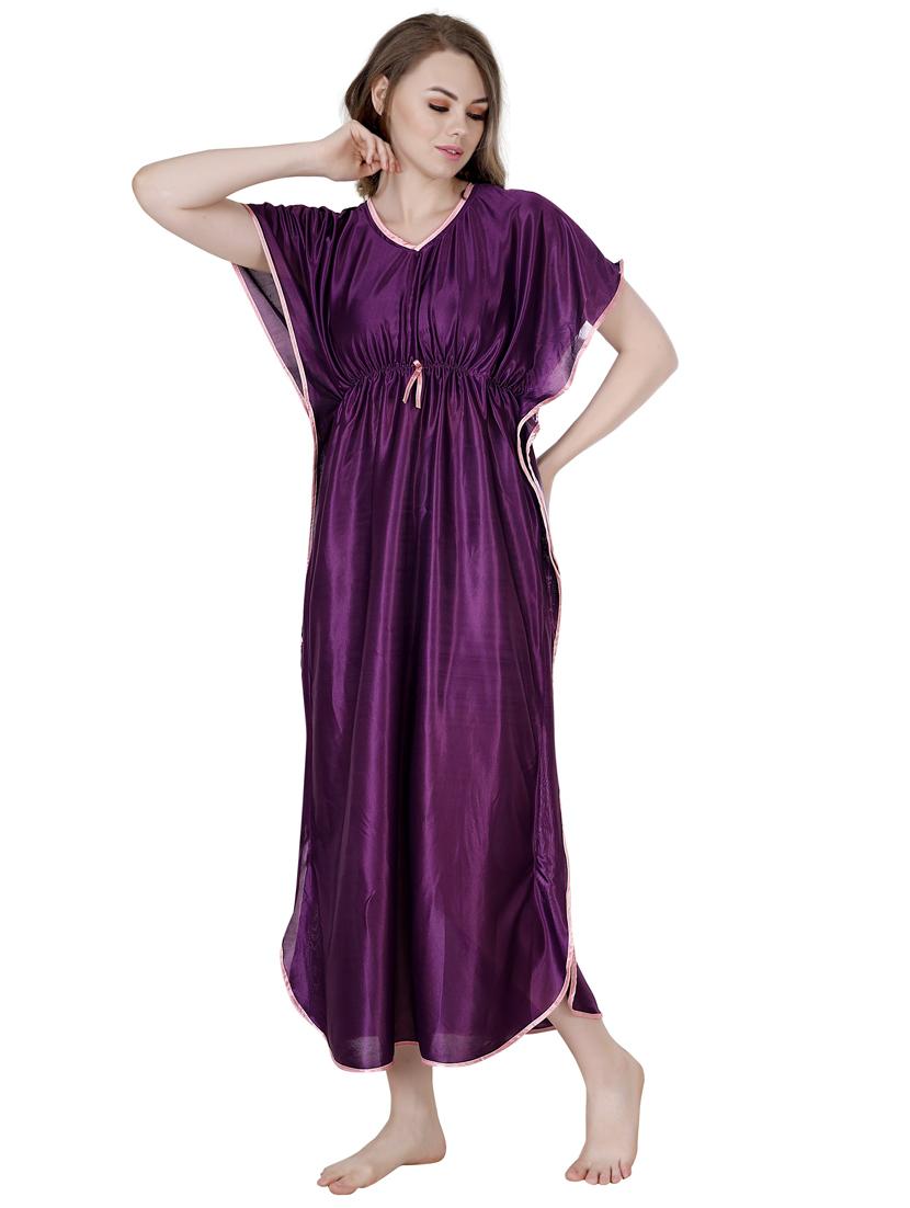 purple solid satin nighty - 19313230 - Zoom Image - 0