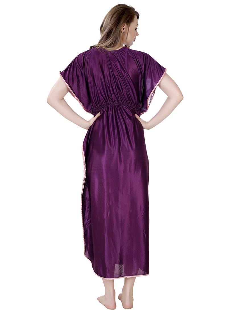 purple solid satin nighty - 19313230 - Standard Image - 3