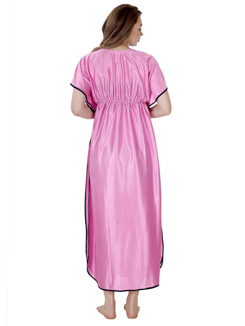 pink solid satin nighty - 19313233 - Standard Image - 3