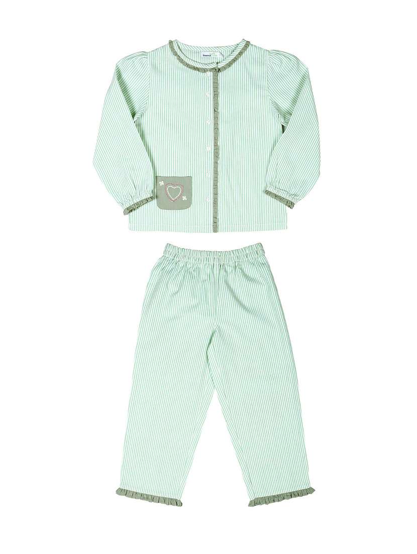 boys green striped pyjama set 
