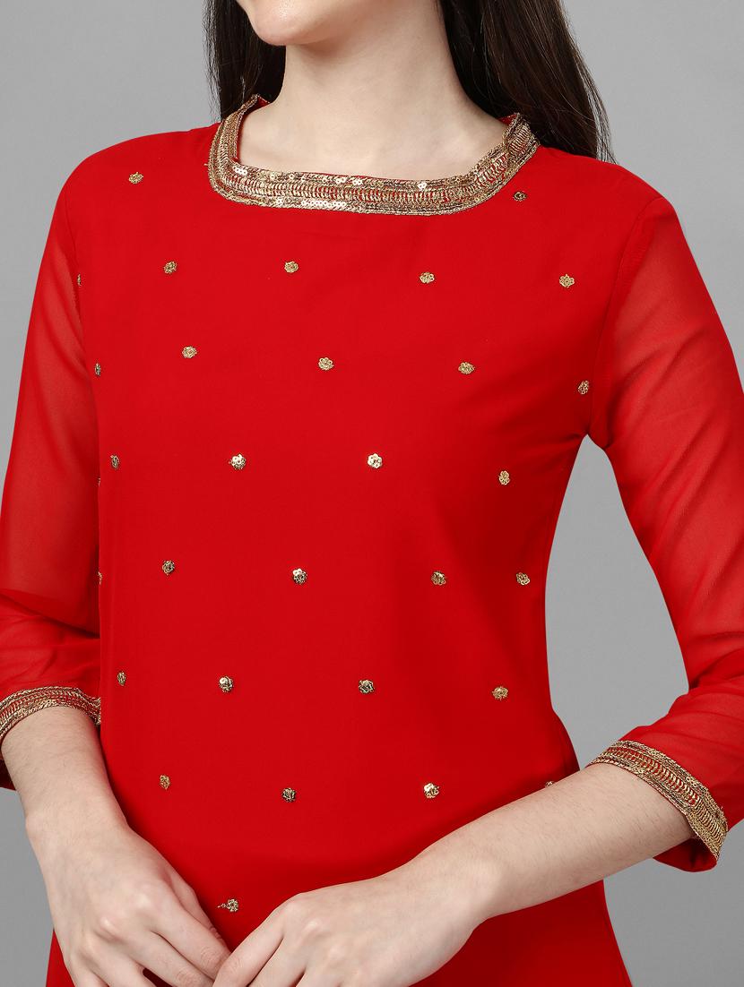 red self design straight kurta - 19313565 - Standard Image - 3