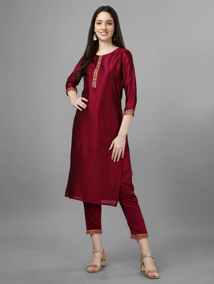 red silk kurta pant set - 19313573 - Zoom Image - 0