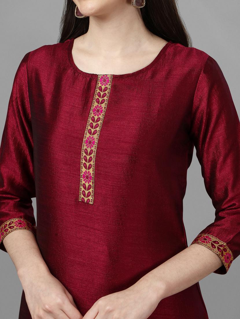 red silk kurta pant set - 19313573 - Standard Image - 5