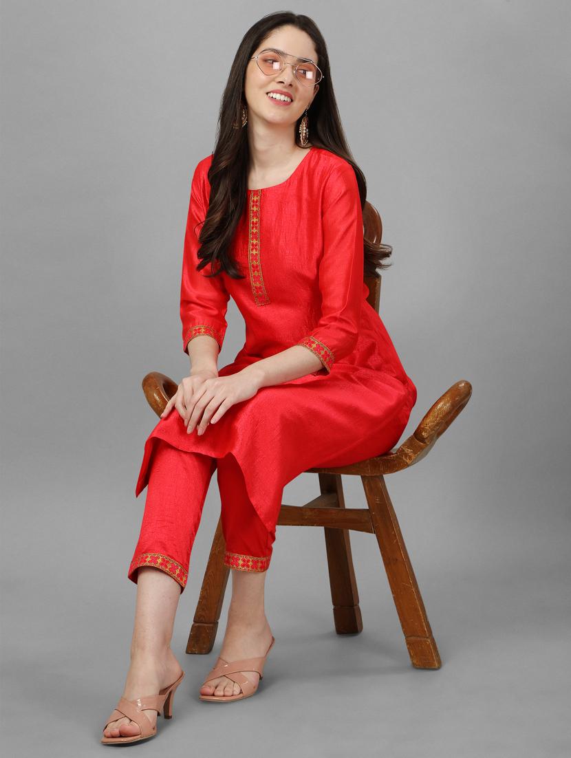 orange silk kurta pant set - 19313574 - Standard Image - 3