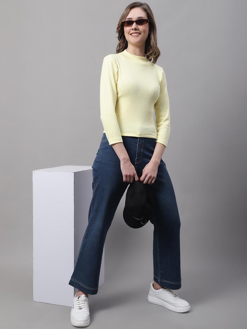women solid mock neck long sleeves top - 19313761 - Standard Image - 3
