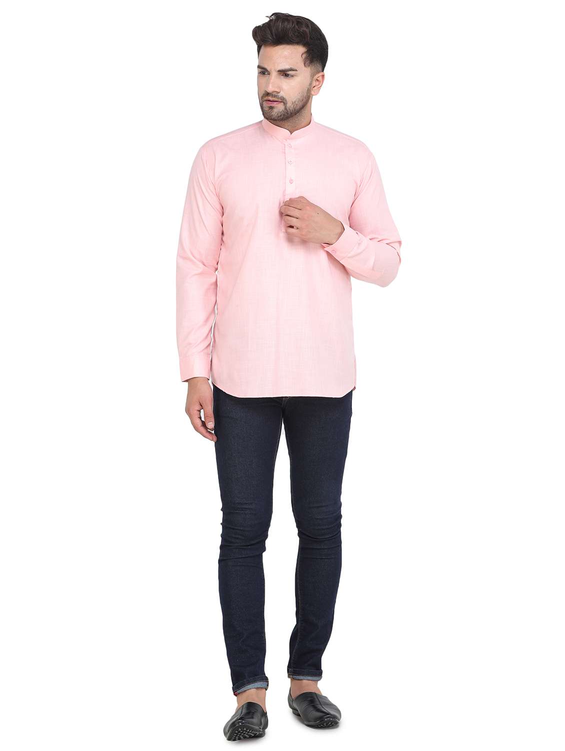 mandarin neck solid short kurta - 19313832 -  Standard Image - 3