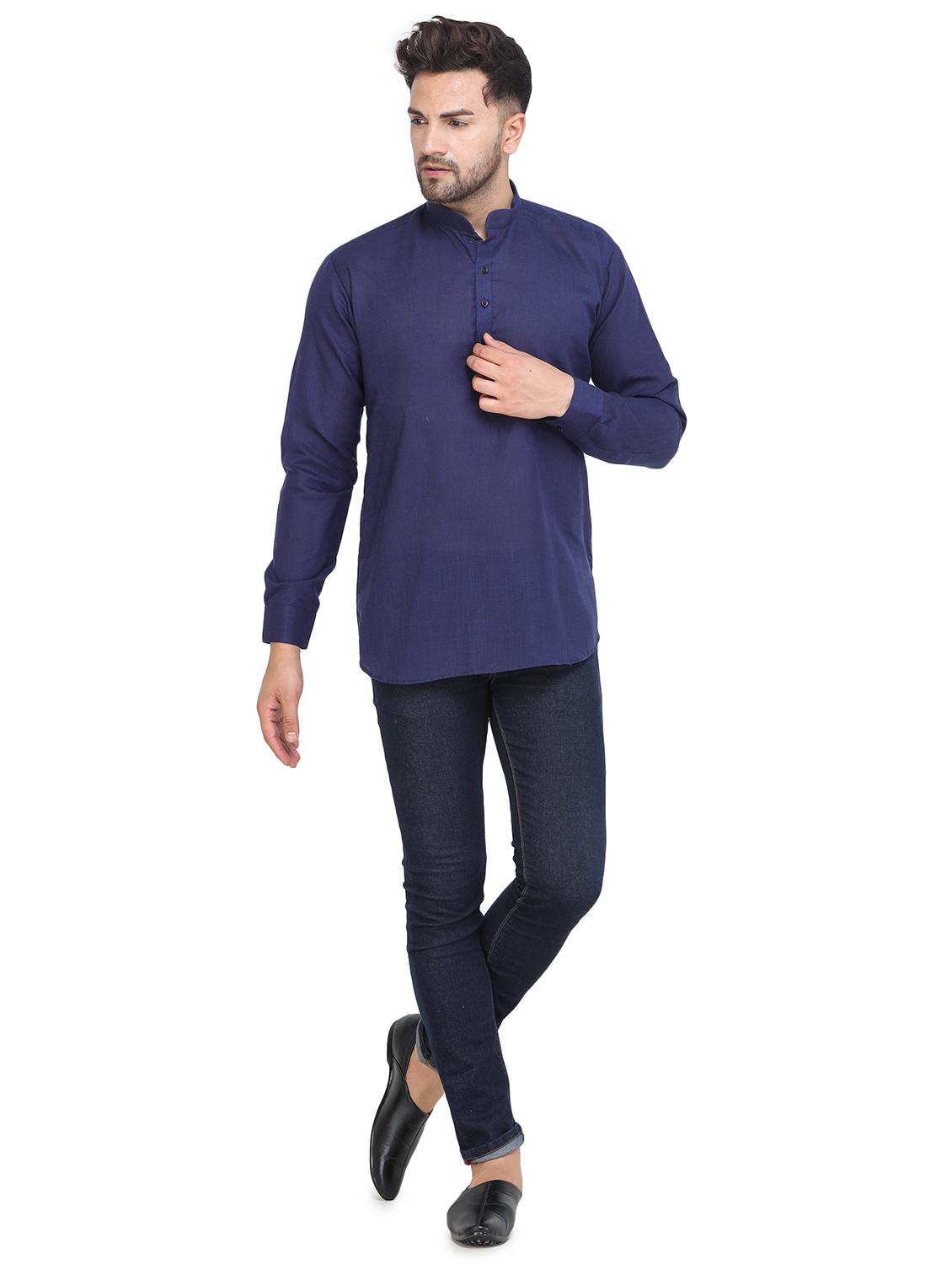 mandarin neck solid short kurta - 19313841 - Standard Image - 3