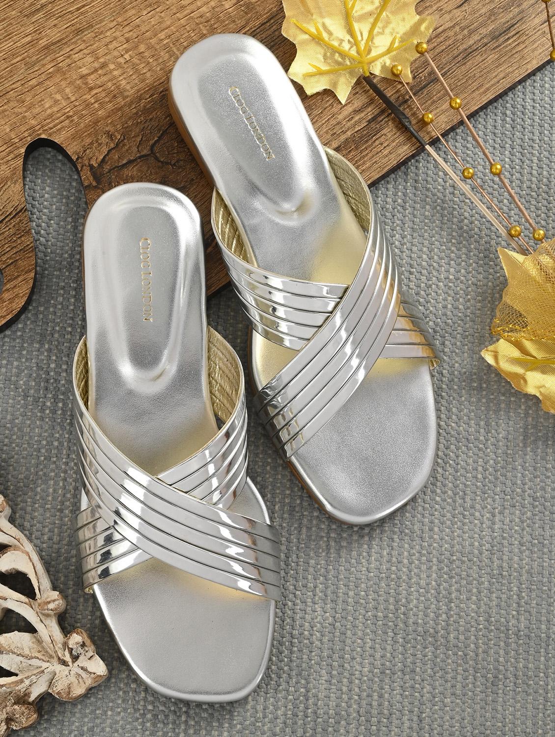 silver synthetic slip on sandals - 19313873 - Zoom Image - 0