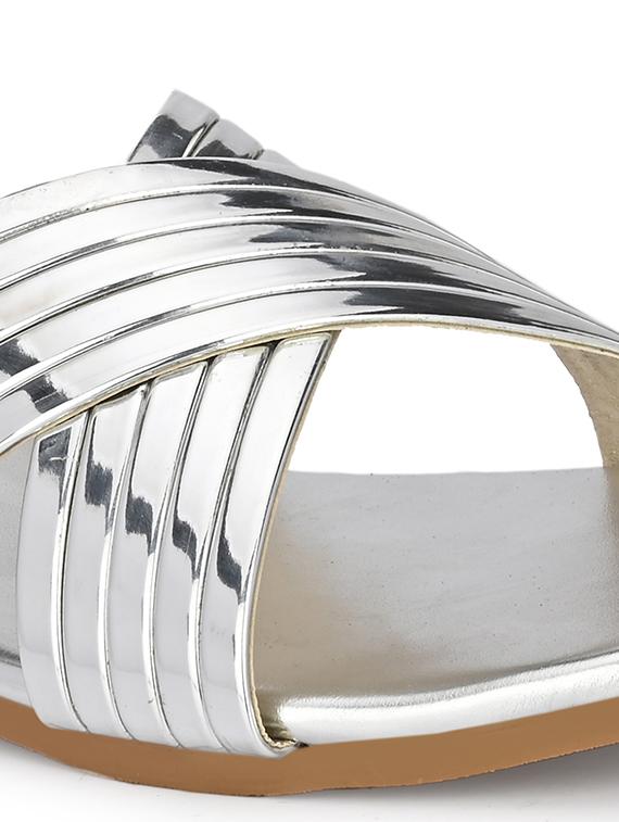 silver synthetic slip on sandals - 19313873 - Standard Image - 5