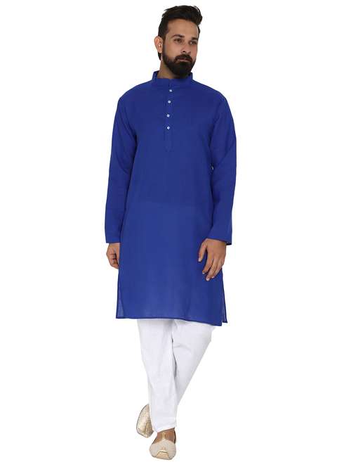 blue solid long kurta pyjama ethnic wear set - 19313966 -  Standard Image - 0