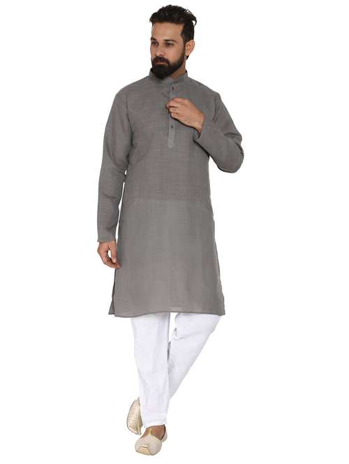 grey solid long kurta pyjama ethnic wear set - 19313967 - Standard Image - 0