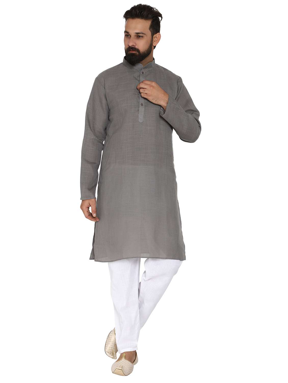 grey solid long kurta pyjama ethnic wear set - 19313967 - Zoom Image - 0