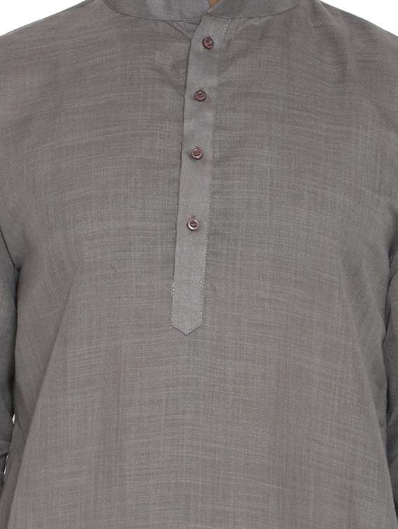 grey solid long kurta pyjama ethnic wear set - 19313967 - Standard Image - 3