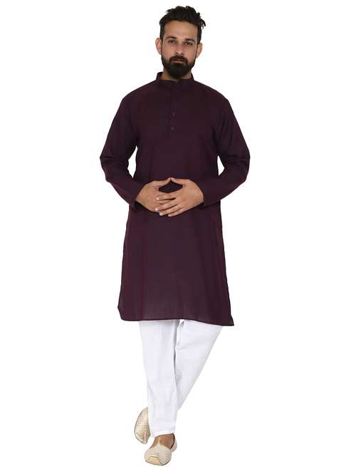 violet solid long kurta pyjama ethic wear set - 19313971 -  Standard Image - 0