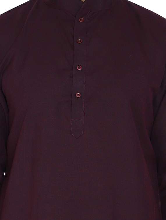 violet solid long kurta pyjama ethic wear set - 19313971 -  Standard Image - 3