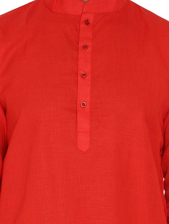 red solid long kurta pyjama ethic wear set - 19313972 -  Standard Image - 3