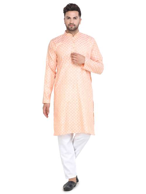 orange long kurta pyjama ethic wear set - 19313981 -  Standard Image - 0