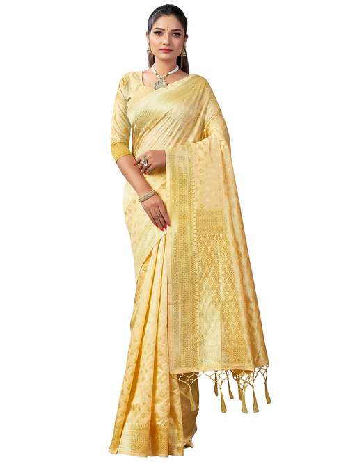 yellow self design saree with blouse - 19314556 - Standard Image - 0