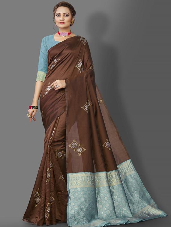 brown silk banarasi saree - 19322870 - Zoom Image - 0
