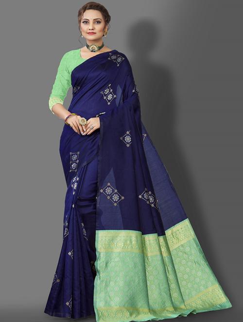 dark blue silk banarasi saree with blouse - 19322873 - Standard Image - 0