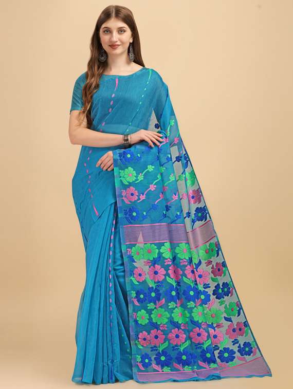 self design jamdani saree with blouse - 19322941 - Zoom Image - 0