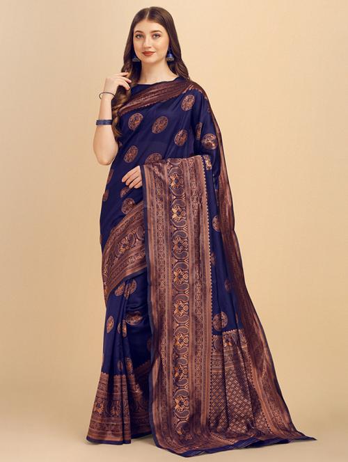 blue banarasi saree with blouse - 19322956 -  Standard Image - 0