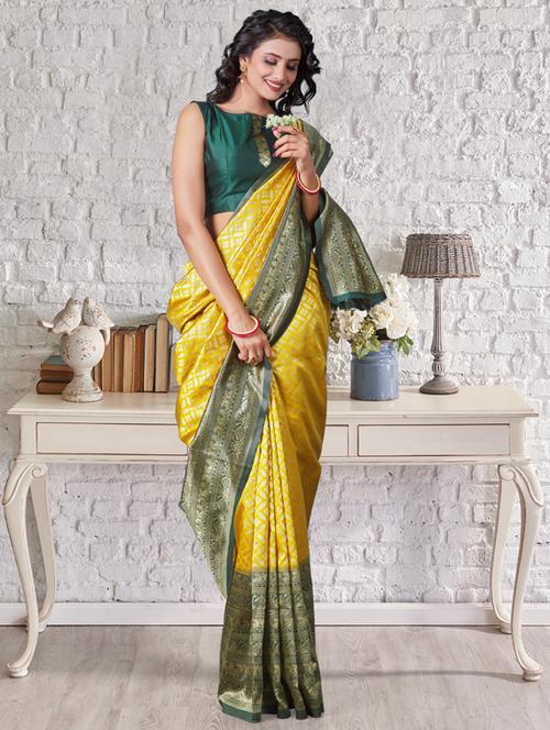 yellow kanjivaram saree with blouse - 19323474 - Standard Image - 0