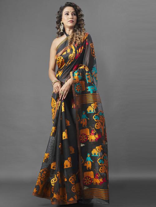 women's self design black colored saree with blouse - 19323488 - Standard Image - 0