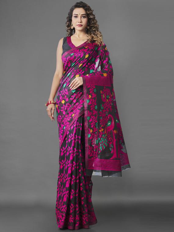 women's self design black colored saree with blouse - 19323493 - Zoom Image - 0