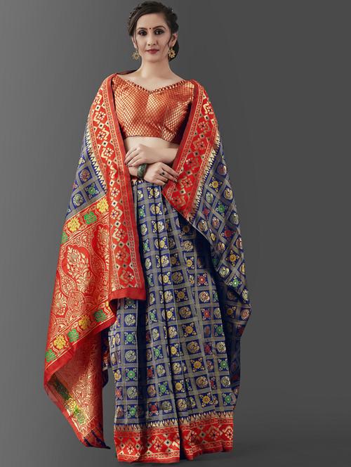blue banarasi saree with blouse - 19323507 -  Standard Image - 0